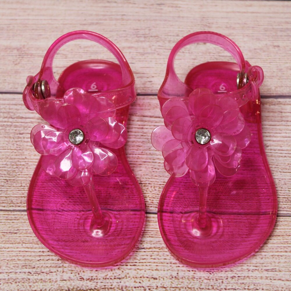 Carter's Pink Jelly Sandals with Flower and gem